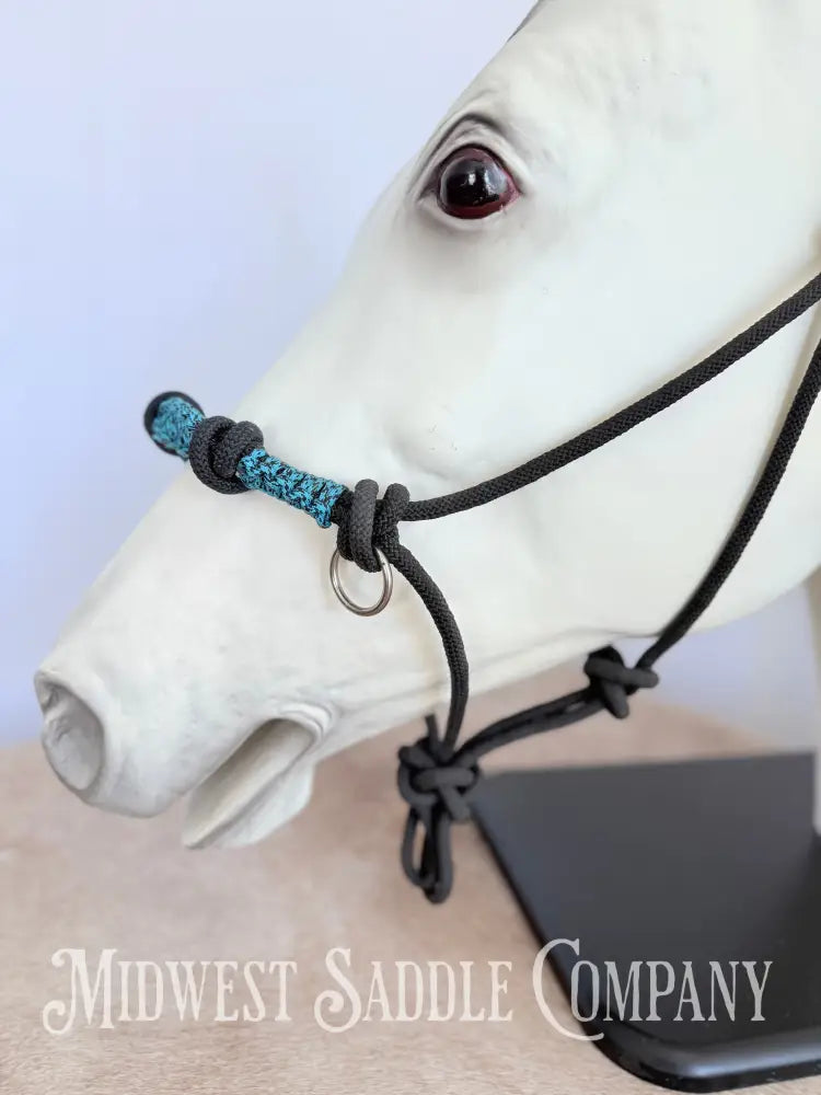 Custom Braided Rope Halter Side Pull 4 Knots Blue - Horse Size Halter