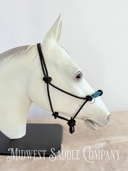 Custom Braided Rope Halter Side Pull 4 Knots Blue - Horse Size Halter
