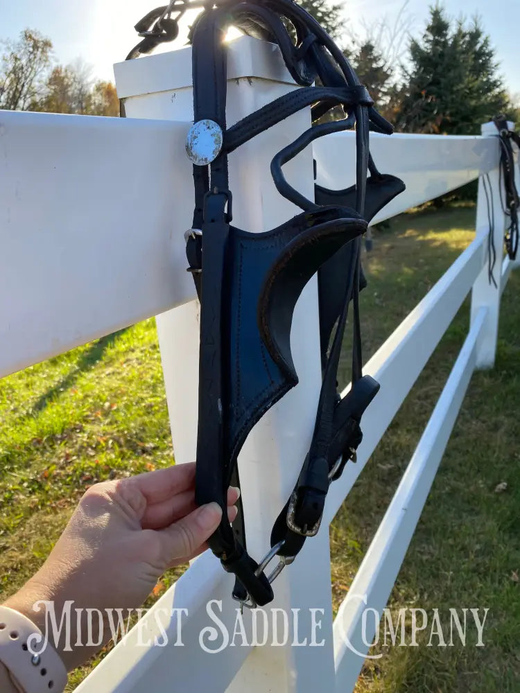 Donkey Driving Harness Leather Bridle with Blinders Driving Harness