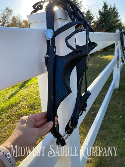 Donkey Driving Harness Leather Bridle with Blinders Driving Harness