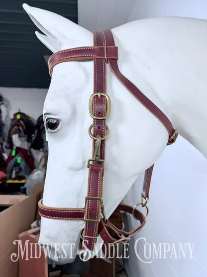Double Stitched Halter Bridle Combination Western Trail Headstall Full Horse Size - Bridles & Headstalls