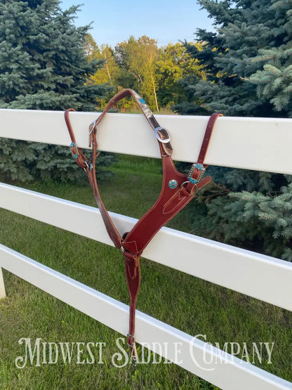 Heavy Duty Contoured Horse Breast Collar W/ Hair On Hide Wither Strap Turquoise Ranch Working Tack