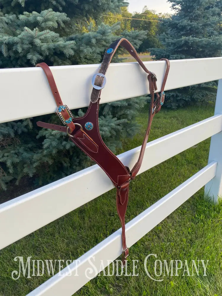 Heavy Duty Contoured Horse Breast Collar W/ Hair On Hide Wither Strap Turquoise Ranch Working Tack