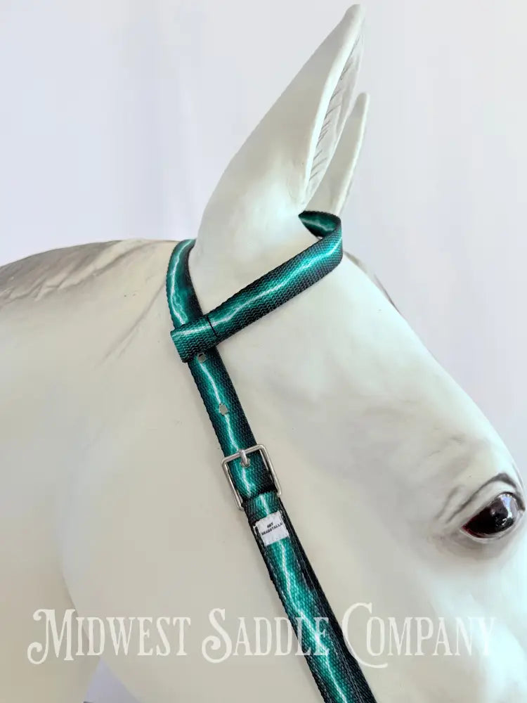 Hot Headstalls Brand Lightning Strikes Nylon Headstalls Blue & Green - Horse Size Bridles & Headstalls
