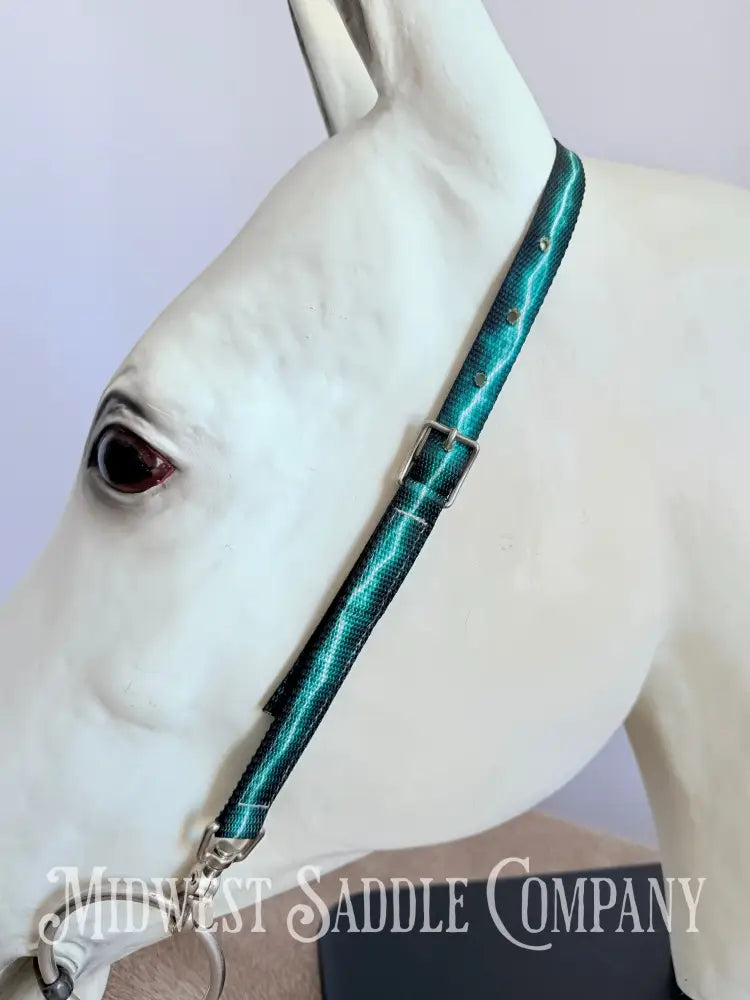 Hot Headstalls Brand Lightning Strikes Nylon Headstalls Blue & Green - Horse Size Bridles & Headstalls