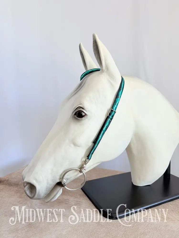 Hot Headstalls Brand Lightning Strikes Nylon Headstalls Blue & Green - Horse Size Bridles & Headstalls