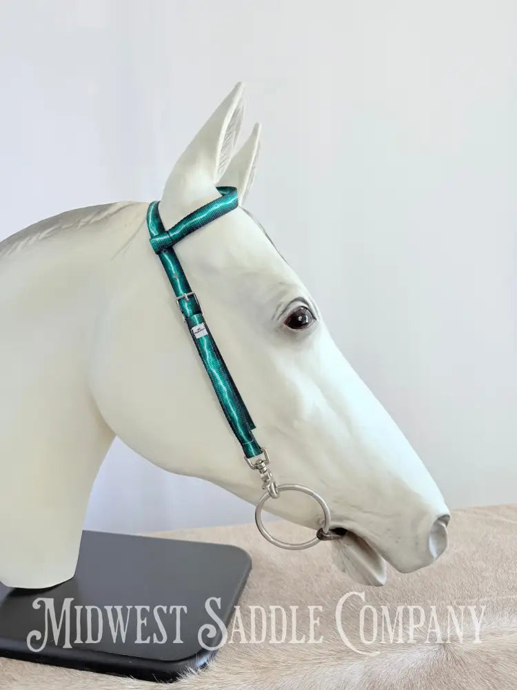 Hot Headstalls Brand Lightning Strikes Nylon Headstalls Blue & Green - Horse Size Bridles & Headstalls