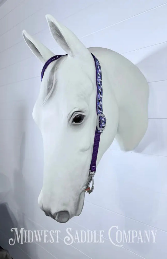 Hot Headstalls “Casper the Ghost” Purple Print Nylon One Ear Headstall with Clips Small Horse Size - Bridles &