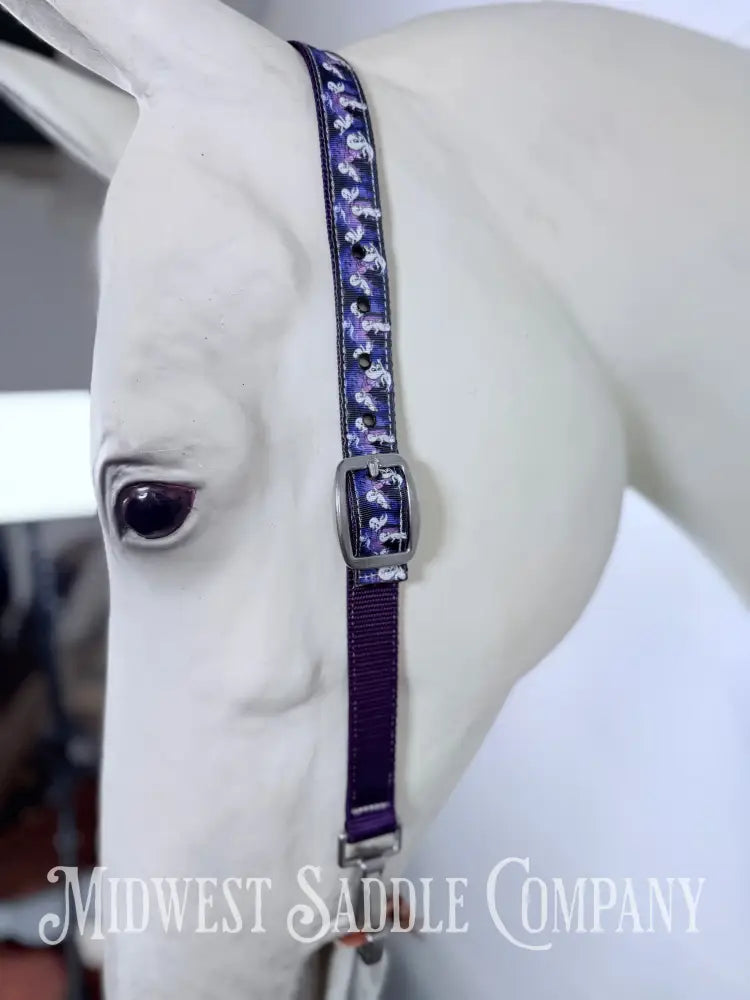 Hot Headstalls “Casper the Ghost” Purple Print Nylon One Ear Headstall with Clips Small Horse Size - Bridles &