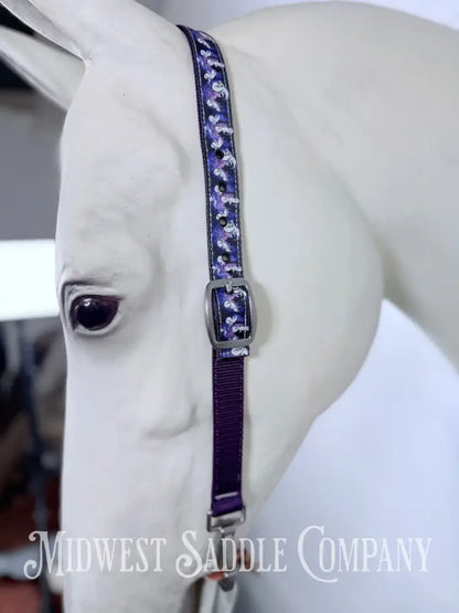 Hot Headstalls “Casper the Ghost” Purple Print Nylon One Ear Headstall with Clips Small Horse Size - Bridles &