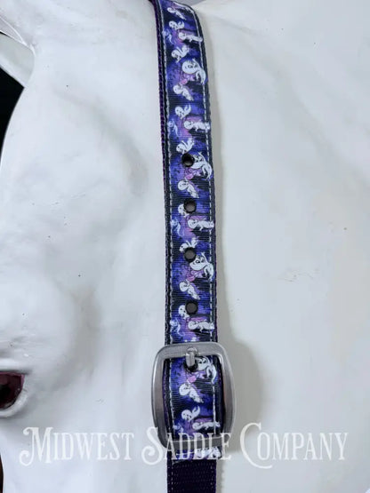 Hot Headstalls “Casper the Ghost” Purple Print Nylon One Ear Headstall with Clips Small Horse Size - Bridles &