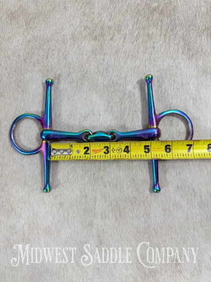 Iridescent Rainbow Full Cheek Double Jointed Lozenge Snaffle Bit 5” Bit