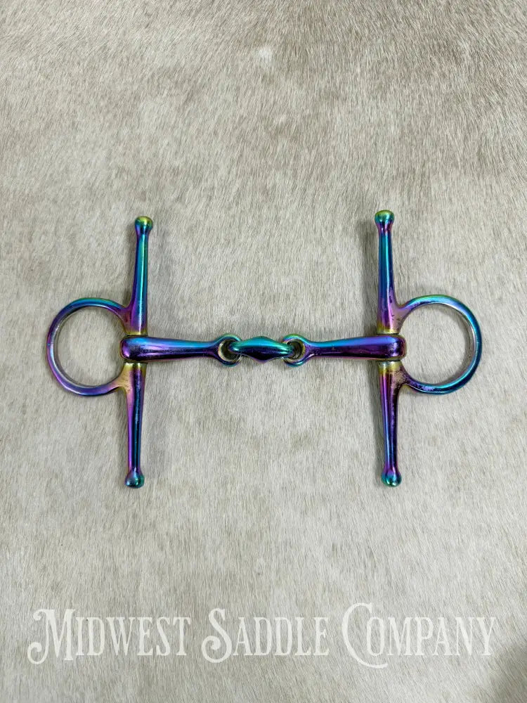 Iridescent Rainbow Full Cheek Double Jointed Lozenge Snaffle Bit 5” Bit