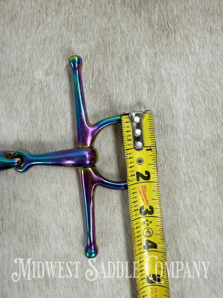 Iridescent Rainbow Full Cheek Double Jointed Lozenge Snaffle Bit 5” Bit