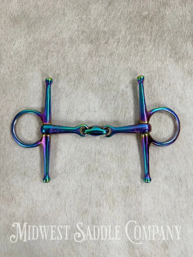 Iridescent Rainbow Full Cheek Double Jointed Lozenge Snaffle Bit 5” Bit