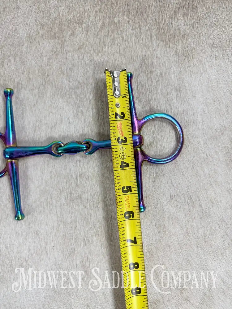 Iridescent Rainbow Full Cheek Double Jointed Lozenge Snaffle Bit 5” Bit