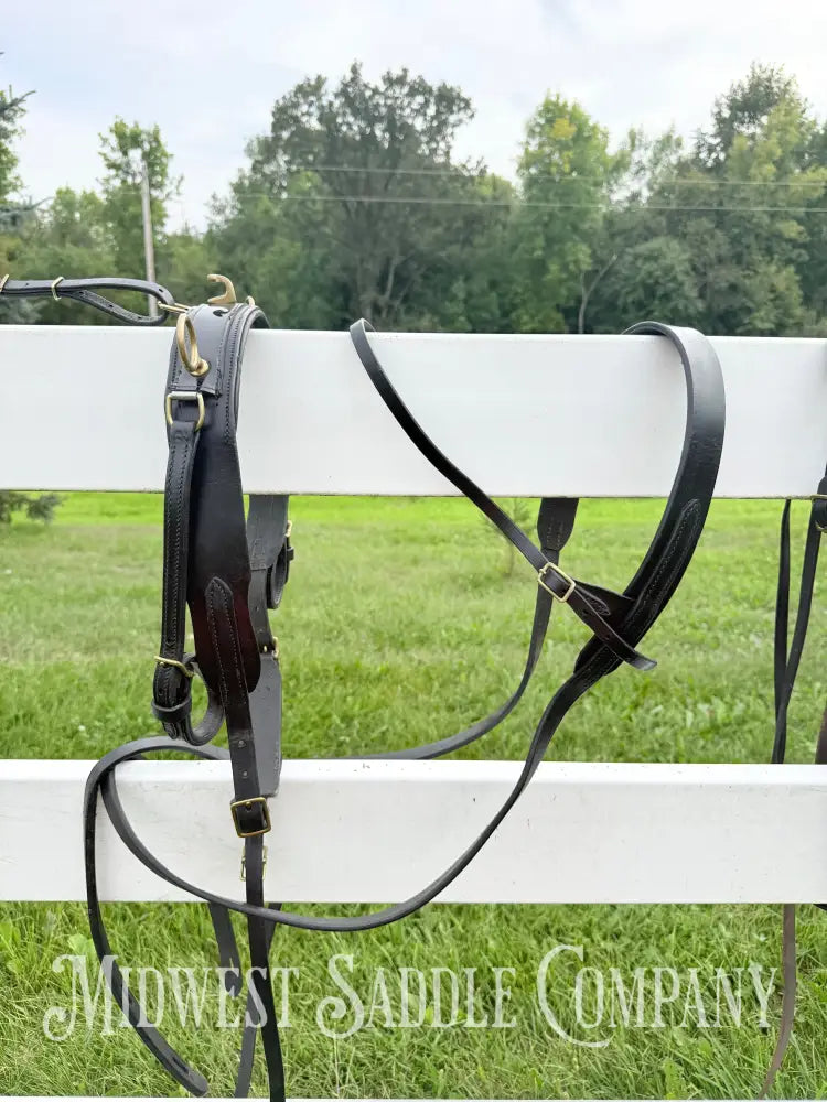 Leather Class A Miniature Horse Padded Driving Harness Brass Hardware - Driving Harness