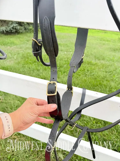 Leather Class A Miniature Horse Padded Driving Harness Brass Hardware - Driving Harness