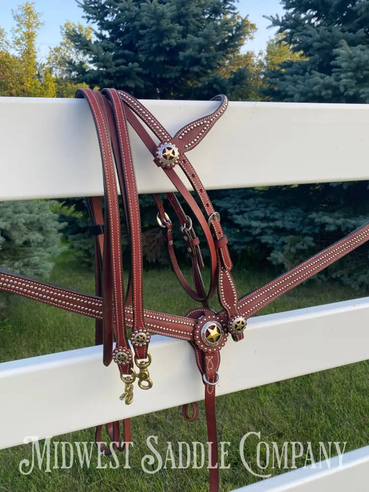 Like New Weaver Leather Texas Star Complete Tack Set - Nwot Horse Headstall Breast Collar Reins