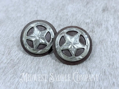Lone Silver Star Bridle Rosettes Loop Back Wild Rag Slide Conchos Set of 2