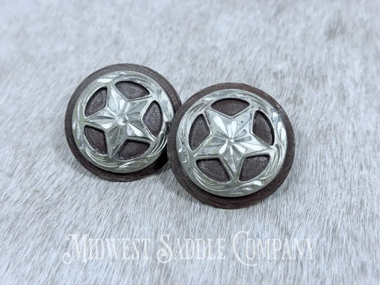 Lone Silver Star Bridle Rosettes Loop Back Wild Rag Slide Conchos Set of 2