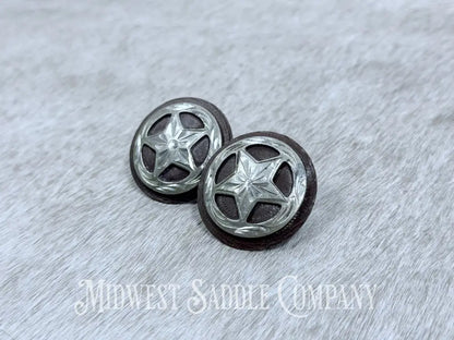 Lone Silver Star Bridle Rosettes Loop Back Wild Rag Slide Conchos Set of 2