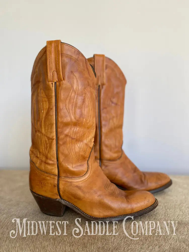 Men’s Frye Vintage Stitch Western Cowboy Boots Cognac Brown Leather - Size 10 1/2 D