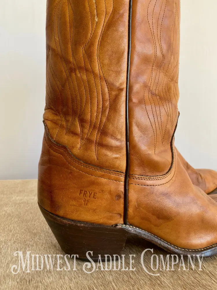 Men’s Frye Vintage Stitch Western Cowboy Boots Cognac Brown Leather - Size 10 1/2 D