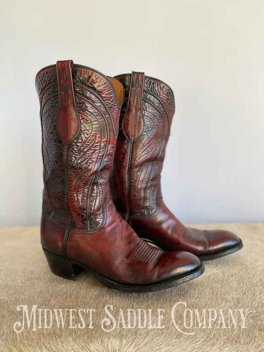 Men’s Lucchese Western Cowboy Boots 1483 Black Cherry Santini Goat Leather - Size 9 1/2 D