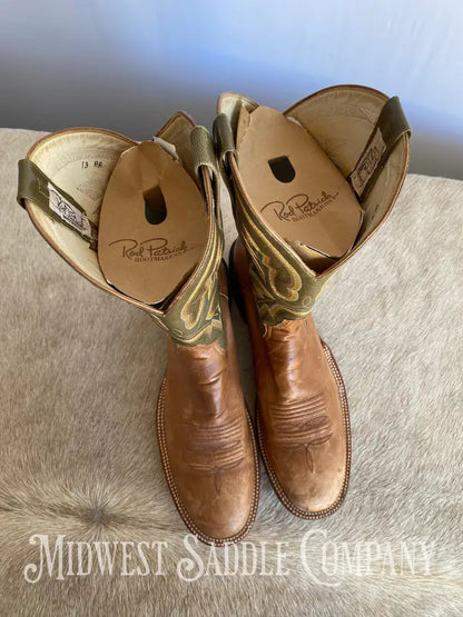 Rod Patrick Western Leather Cowboy Boots Green & Brown - Men’s 13 Aa