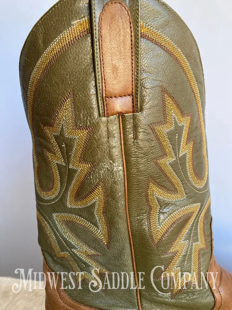 Rod Patrick Western Leather Cowboy Boots Green & Brown - Men’s 13 Aa