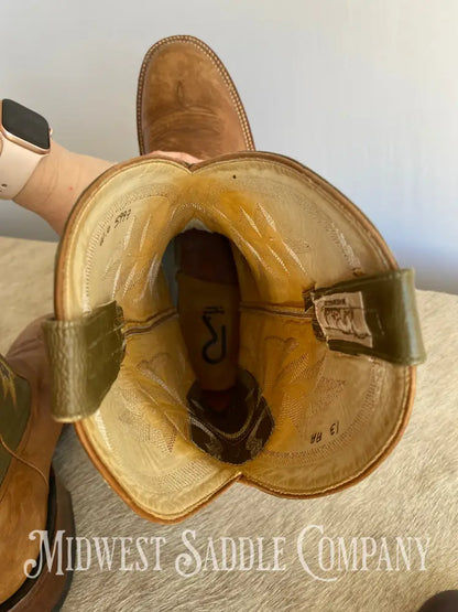 Rod Patrick Western Leather Cowboy Boots Green & Brown - Men’s 13 Aa