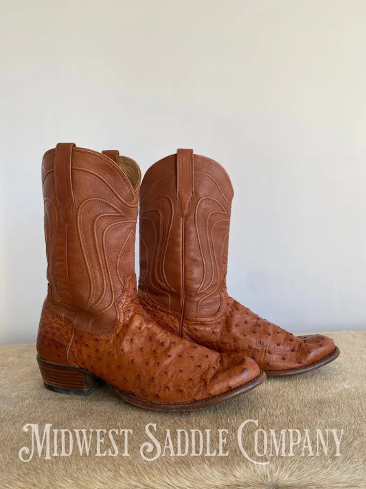 Men’s Tecovas Western Leather Cowboy Boots Pecan Brown Full-Quill Ostrich - Size 15 D