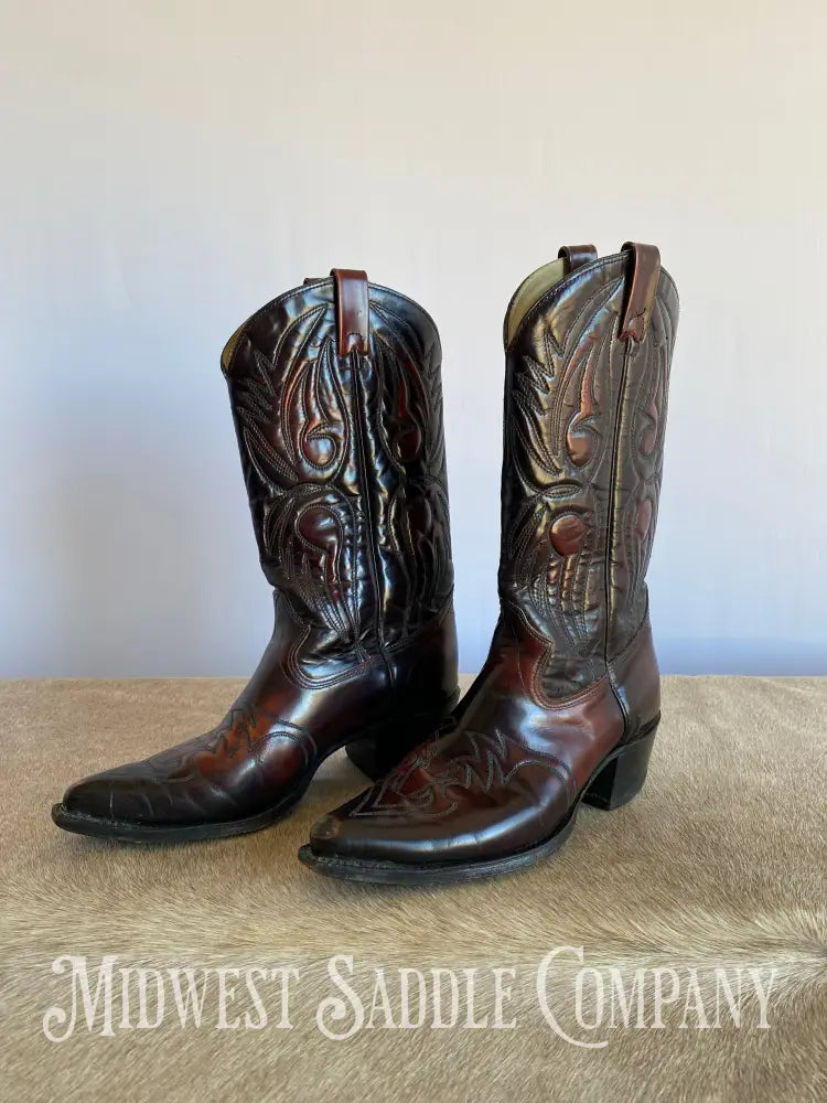 Vintage Texas Brand Western Leather Cowboy Boots - Mahogany Red Brown Men’s 10 1/2 D