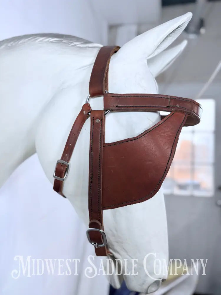 Mule Driving Bridle Headstall with Pigeon Wing Blinds Plain Stitched Leather Full Size - Bridles & Headstalls