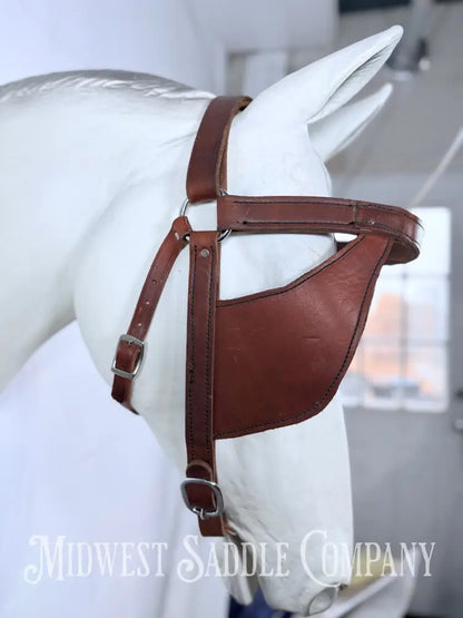 Mule Driving Bridle Headstall with Pigeon Wing Blinds Plain Stitched Leather Full Size - Bridles & Headstalls