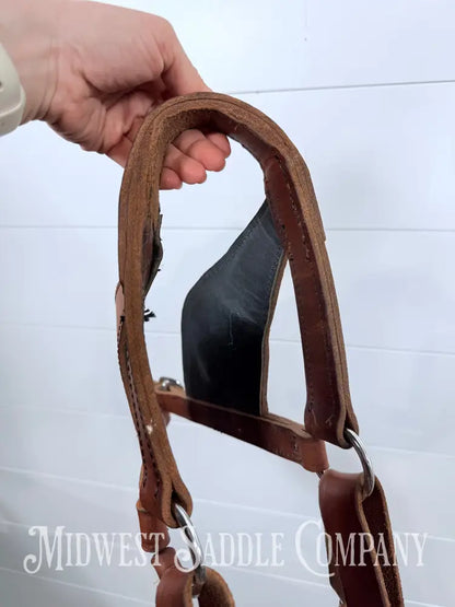 Mule Driving Bridle Headstall with Pigeon Wing Blinds Plain Stitched Leather Full Size - Bridles & Headstalls
