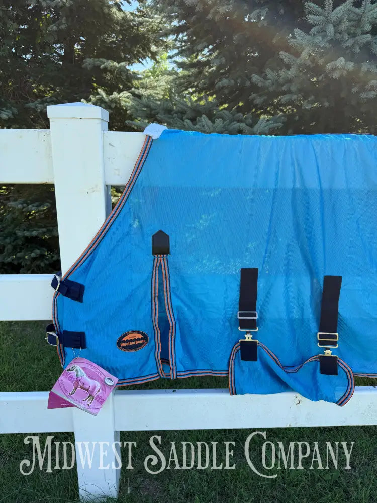 New 60” Weatherbeeta Airflow Pony Fly Sheet UV Protection Standard Neck - Bright Blue Navy & Orange - Fly Sheet