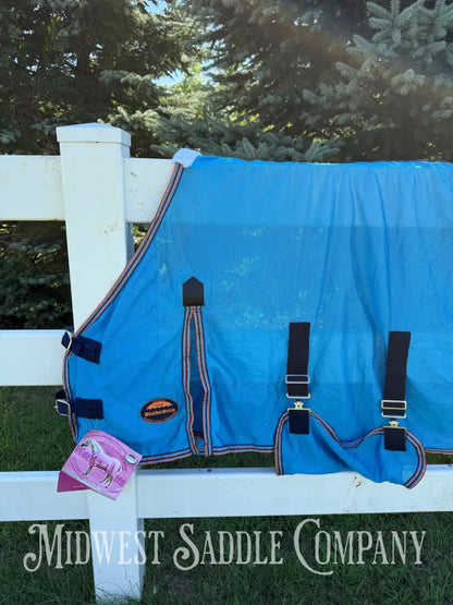 New 60” Weatherbeeta Airflow Pony Fly Sheet UV Protection Standard Neck - Bright Blue Navy & Orange - Fly Sheet