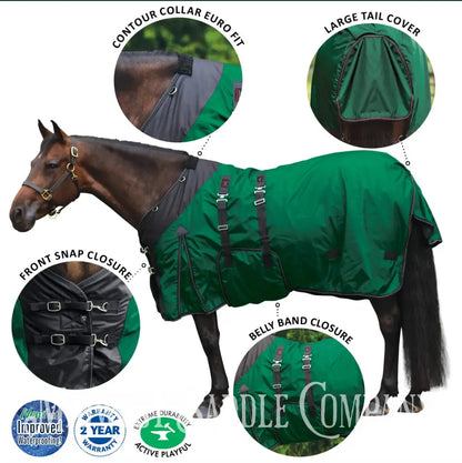 New 72” Schneider’s Stormshield Contour Collar Extreme Bellyband Medium Weight Turnout Blanket Hunter Green Turnout