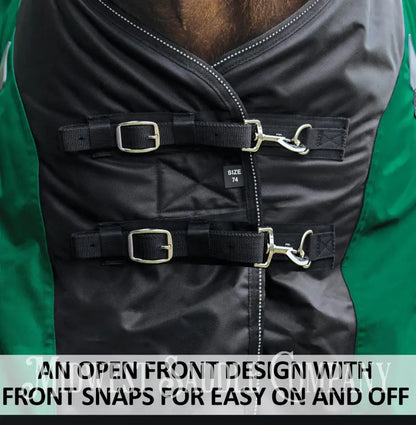 New 72” Schneider’s Stormshield Contour Collar Extreme Bellyband Medium Weight Turnout Blanket Hunter Green Turnout
