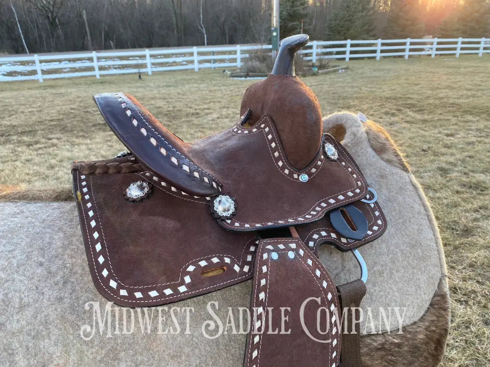 New 8” Chocolate Buckstitch Youth Western Barrel Saddle