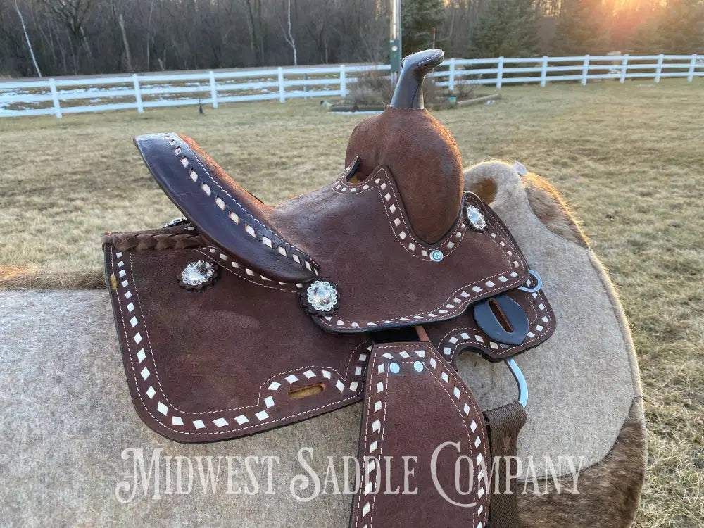 New 8” Chocolate Buckstitch Youth Western Barrel Saddle