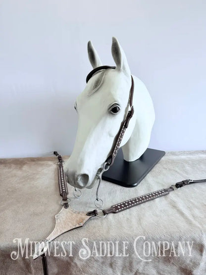 New Buckstitch Dot Western Headstall & Bikini Breast Collar Hair-on-Hide Full Horse Size Tack Set