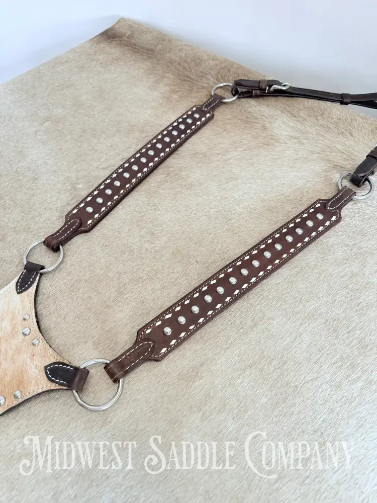 New Buckstitch Dot Western Headstall & Bikini Breast Collar Hair-on-Hide Full Horse Size Tack Set