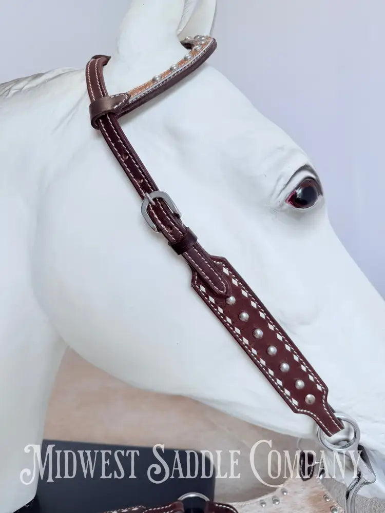 New Buckstitch Dot Western Headstall & Bikini Breast Collar Hair-on-Hide Full Horse Size Tack Set
