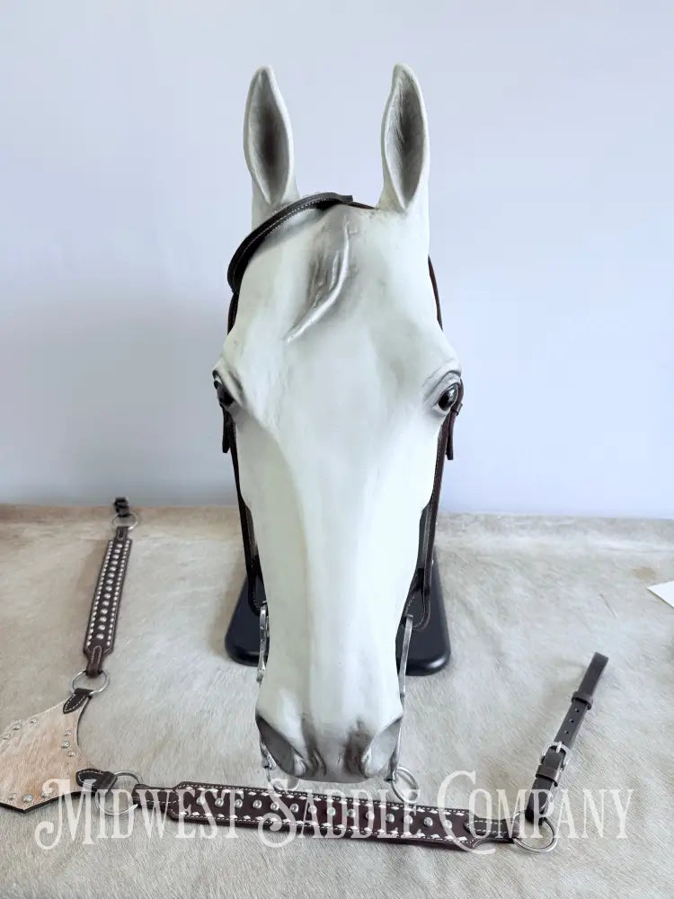 New Buckstitch Dot Western Headstall & Bikini Breast Collar Hair-on-Hide Full Horse Size Tack Set