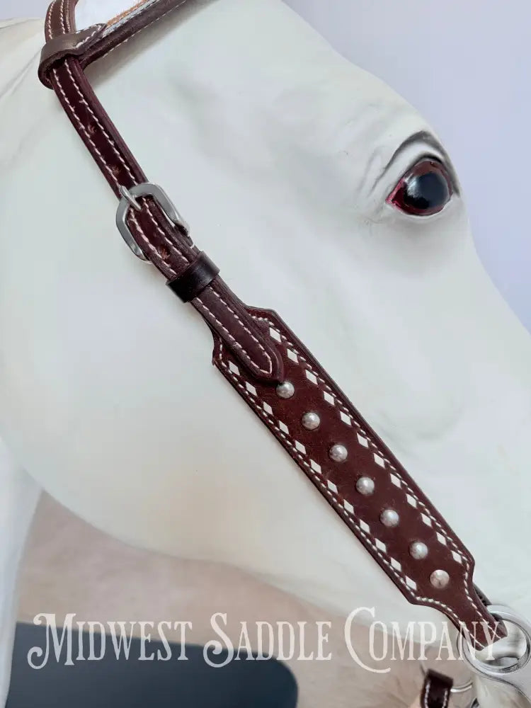 New Buckstitch Dot Western Headstall & Bikini Breast Collar Hair-on-Hide Full Horse Size Tack Set