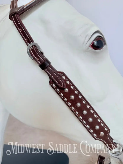 New Buckstitch Dot Western Headstall & Bikini Breast Collar Hair-on-Hide Full Horse Size Tack Set