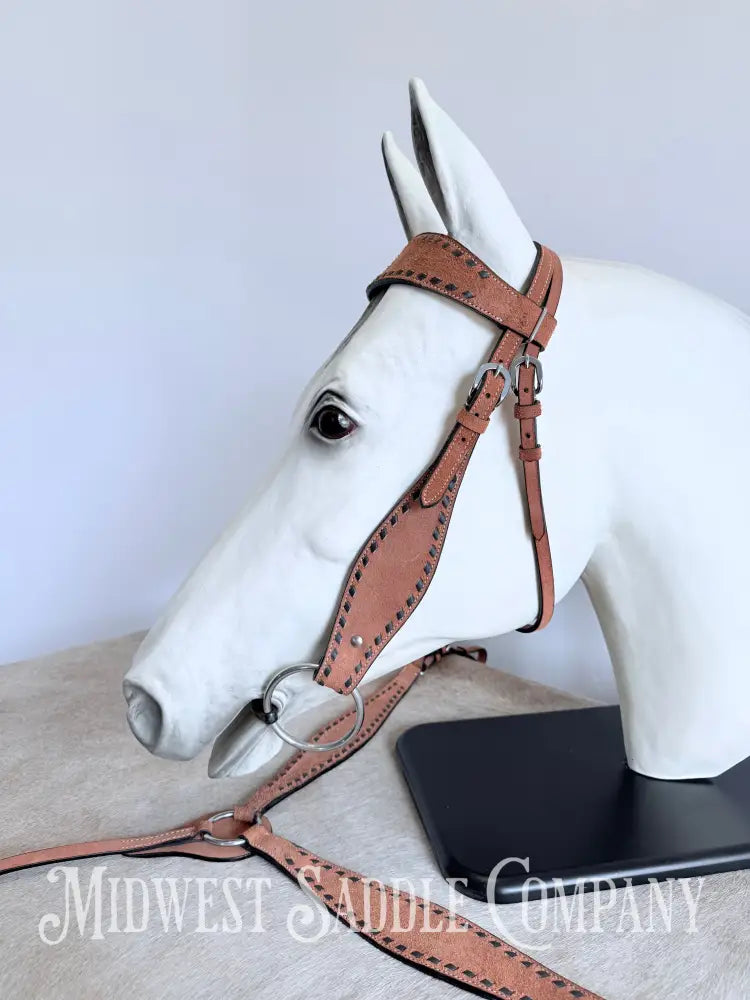 New Chocolate Buckstitch Western Headstall & Breast Collar Tack Set Rough-out Leather Tack Set